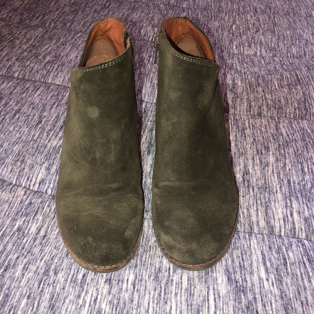 Olive Suede Wedge Booties